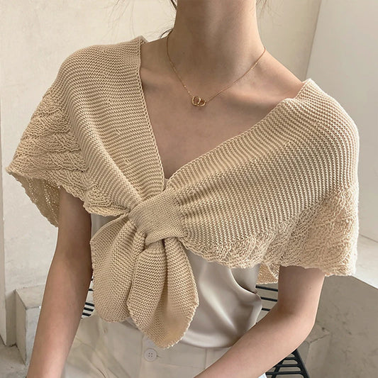 Fake Collars Shawl Women Female Blouse Shoulders Fake Collar Knotted Knitted Scarf Solid Color Neck Guard Scarf