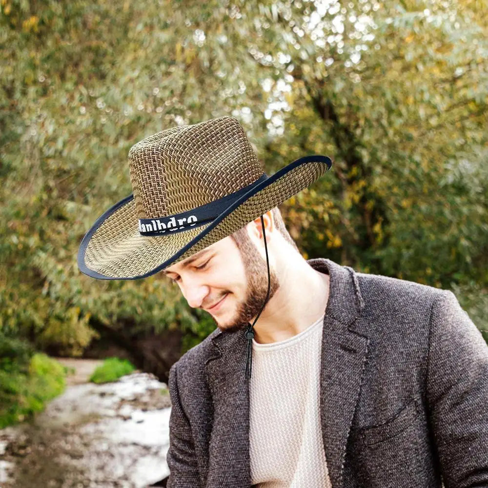 Men's Straw Hat Cowboy Sun Straw Hats Outdoor UV Protection Sun Cap Western Summer Cowboy Hat For Gardening Travel Hiking
