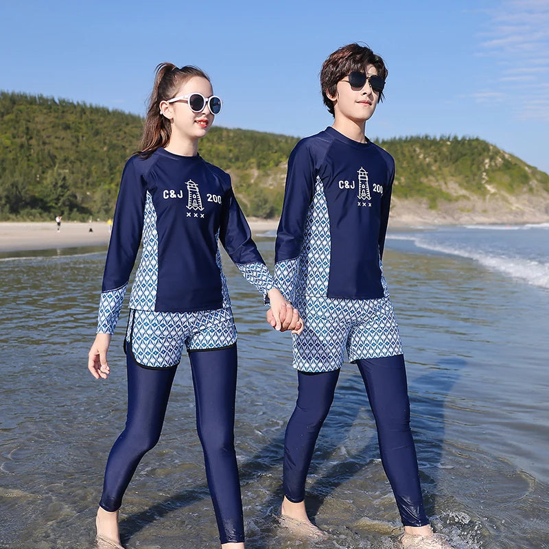 2022 Girls Boys Rashguard Wetsuit Diving Suit 3 Pcs Swimsuit Sports Long-sleeve Pants Surfing Big Children Sunscreen Swimwear