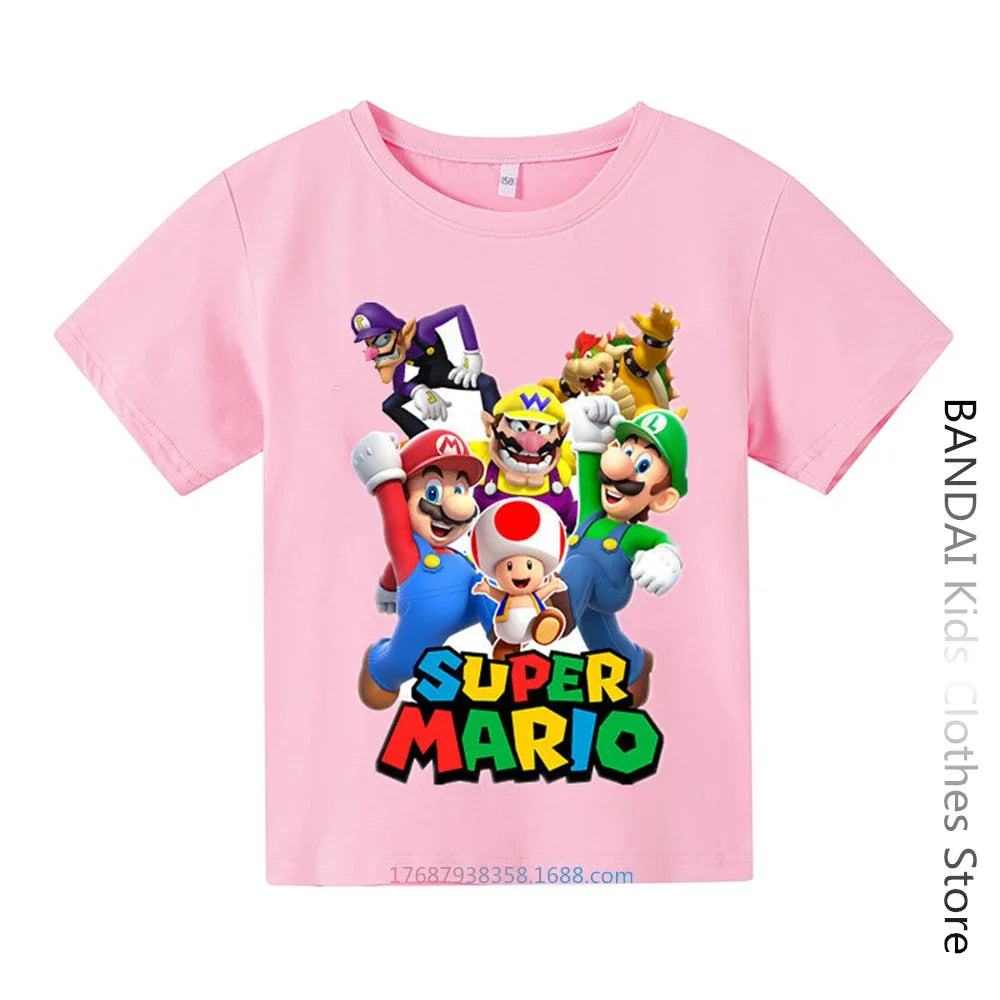 Super Mario Tshirt  Kids Fashion Baby Boy Clothes Mario Bros T-shirt Pikachu Cotton Children Tops Girls Clothing Casual Tees