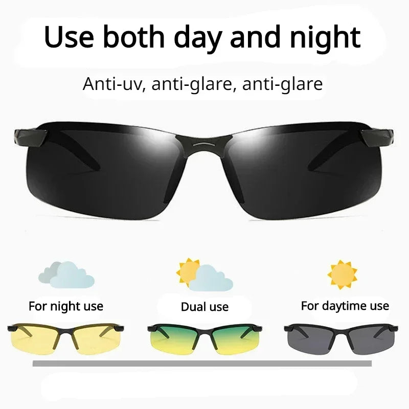 Anti-UV Night Vision Sunglasses Day Night Driving Glasses Sunglasses for Men Polarized Fashion Outside Adult Eyewear Glasses Men