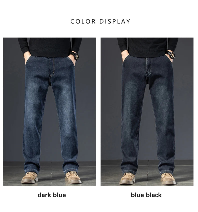 New Winter Men's Velvet Nostalgic Straight Jeans High Quality Thickened Warm Denim Pants Male Brand Loose Trousers