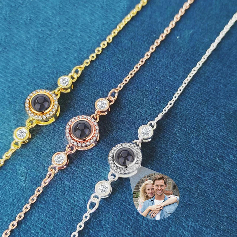 Custom Photo Bracelet Personalized Photo Projection Bracelet Inlaid Round Zircon Pendant With Colored Picture Bracelet Inside