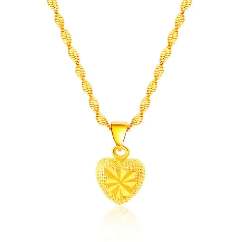 Pure Necklace Female 24k 999 Color Collar Chain Pendants Long Lasting 100% Plated Real Gold 18k False Jewelry for Women's Gifts