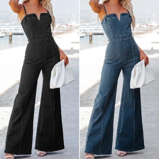 Denim Overalls For Women Dungarees Sleeveless Backless Jeans Street Fashion Trend Jumpsuite Femme