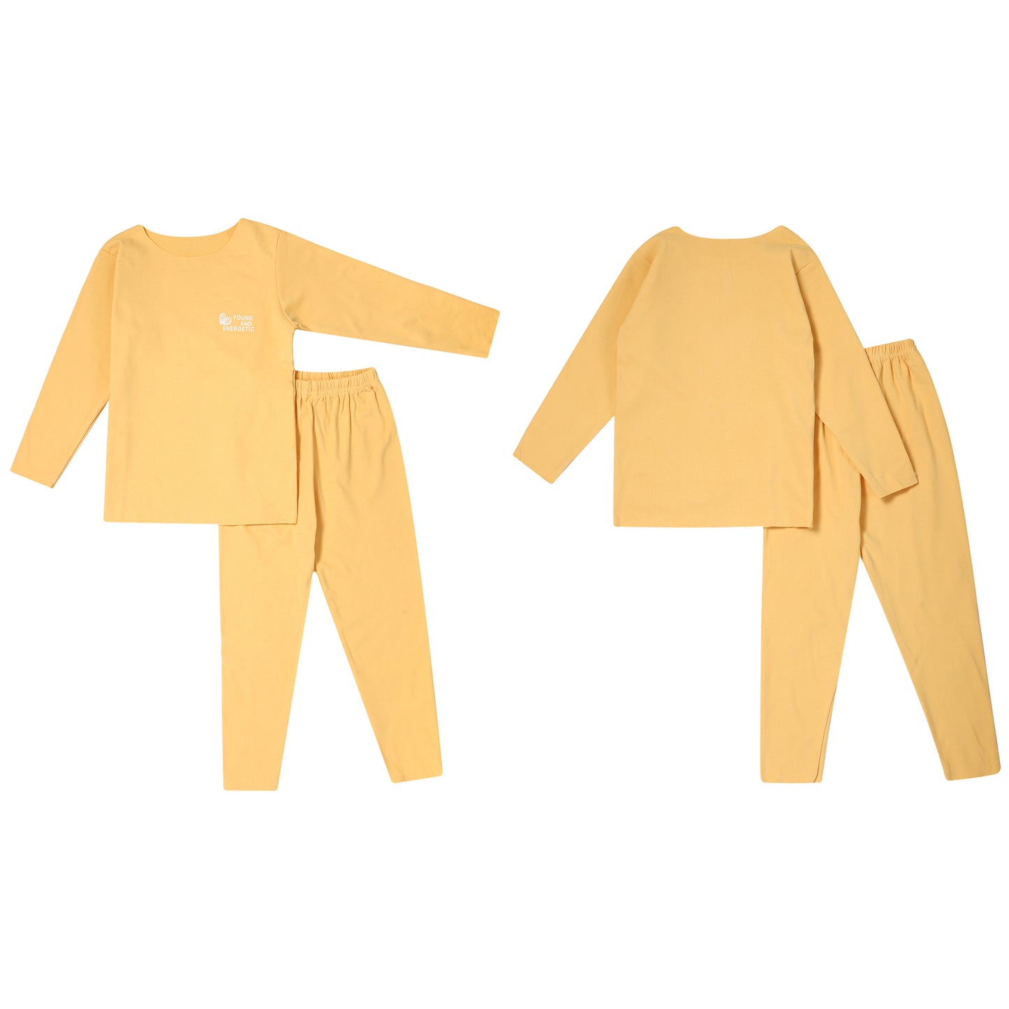 Autumn Kids Girls Boys Solid Color Thermal Underwear Set Loungewear Homewear Round Neck Long Sleeve Tops with Pants Leggings