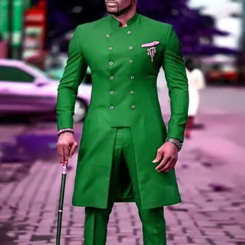 2024 (SB) Classic Dark Grey Men's Suit Slim Fit Wedding Suits For Men Groom Tuxedo African Wedding Double Breasted Best Man Blazer