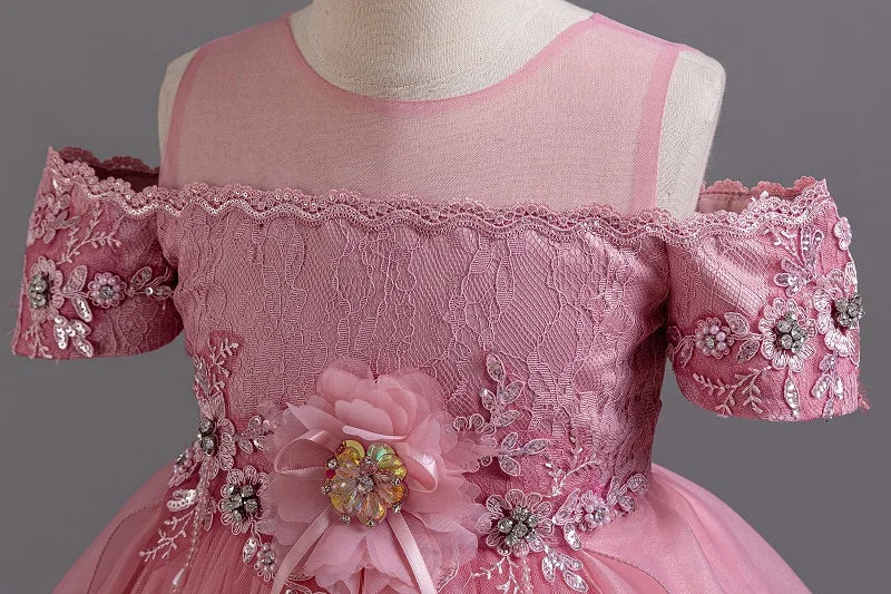 New High quality baby lace princess dress for girl elegant birthday party trailing dress Baby girl's christmas clothes 3-12yrs