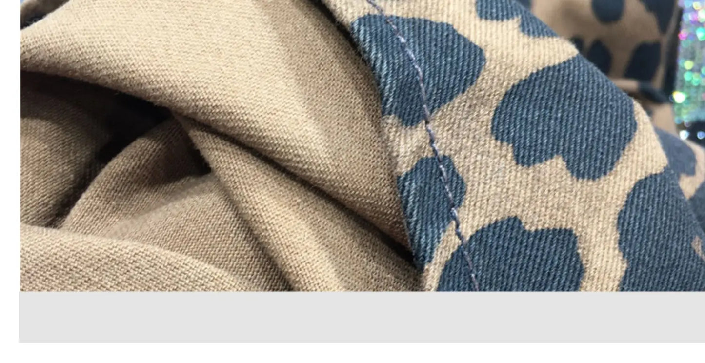 European Goods Heavy Industry Hot Diamond Shirt Women Domineering Tiger Head Leopard Print Cardigan Loose Autumn and Winter Coat