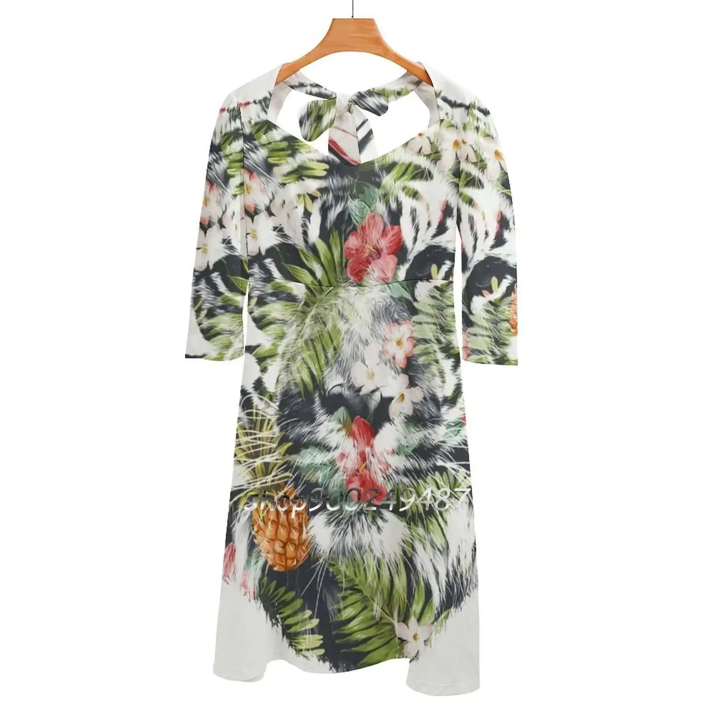 Tropical Tiger Dresses For Women A-Line Korea Style Slim Long Sleeve Dress Tiger Animal Forest Jungle Nature