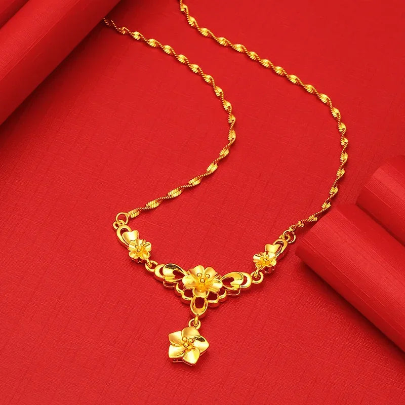 Wedding Window% Plated Real 999 Gold 18ken Pig Flower Necklace Women's Bride Color Chain Women's Gif