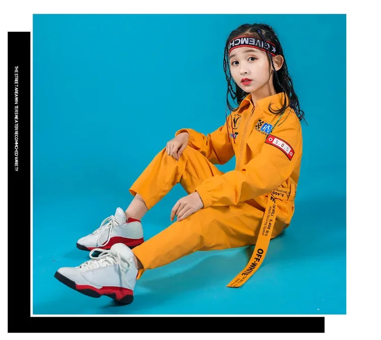 Kids Boys Girls Long Sleeve Casual Jumpsuit Cargo Pant Children Teenager Streetwear Hip Hop Playsuits Dance Stage Show Clothing