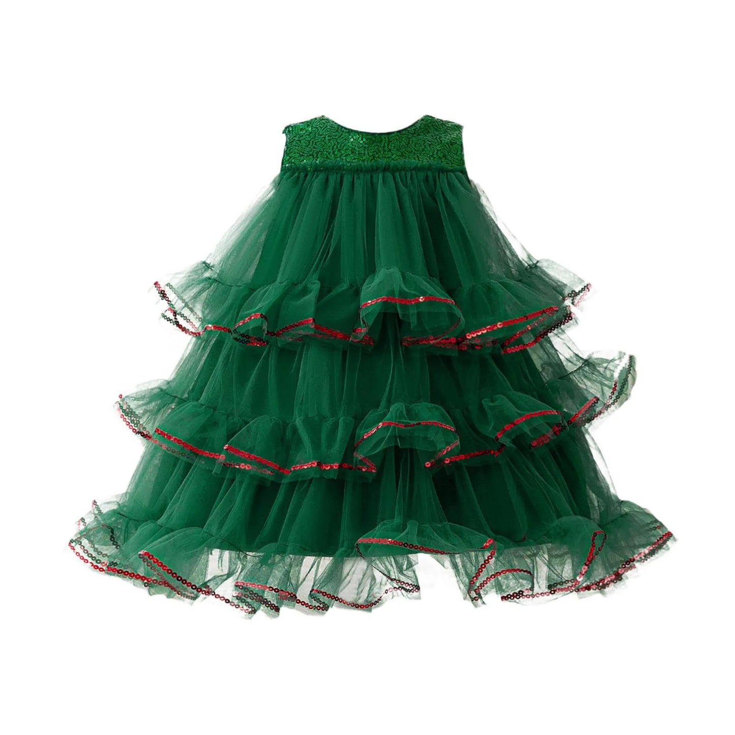 Elegant Baby Girl Christmas Dress Christmas Tree Style Cake Tiered Fluffy Tulle Toddler Ball Gowns 1 2 3 4 Years Newborn Clothes