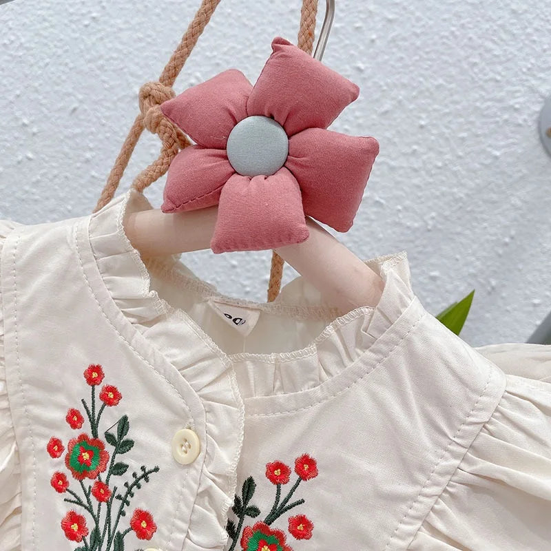 Baby Girl Princess Cotton Dress Embroidery Flower Infant Toddler Child Vintage Dress Long Sleeve Vestido Baby Clothes 1-7Y