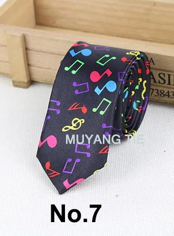 Classic Fashion Men's Skinny Tie Colorful Musical Notes Printed Piano Guitar Polyester 5cm Width Necktie Party Gift Accessory