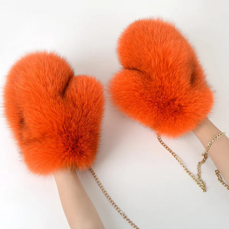 2024 New Brand Winter Women Natural Real Fox Fur Gloves Warm 100% Genuine Fox Fur Mittens Girl Fashion Luxur Real Fox Fur Glove
