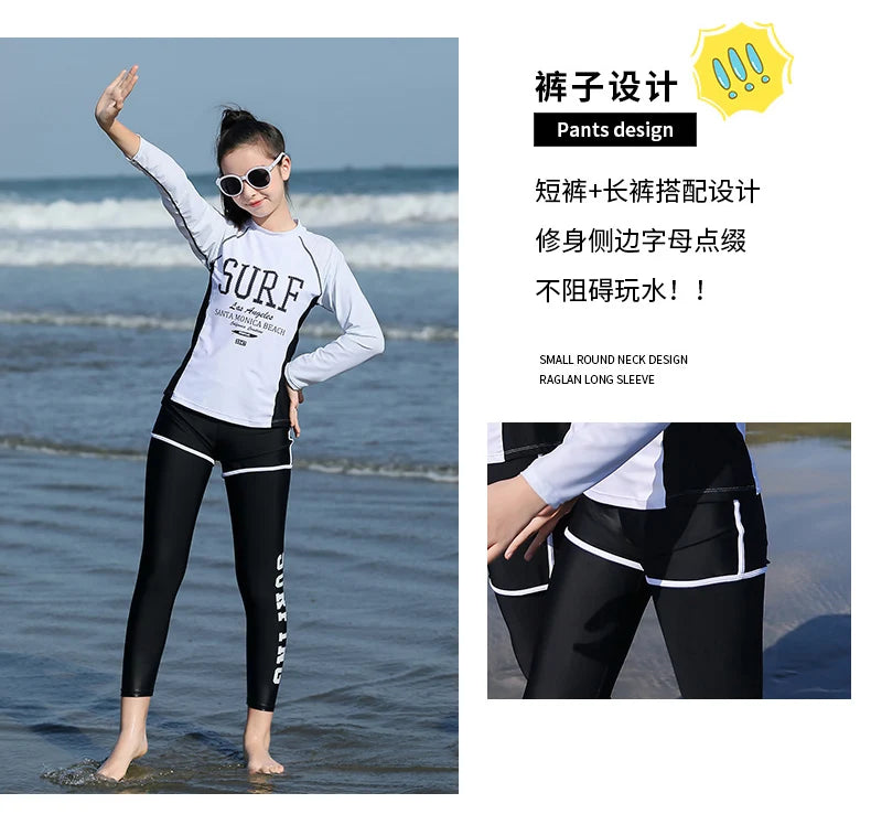 2022 Girls Boys Rashguard Wetsuit Diving Suit 3 Pcs Swimsuit Sports Long-sleeve Pants Surfing Big Children Sunscreen Swimwear
