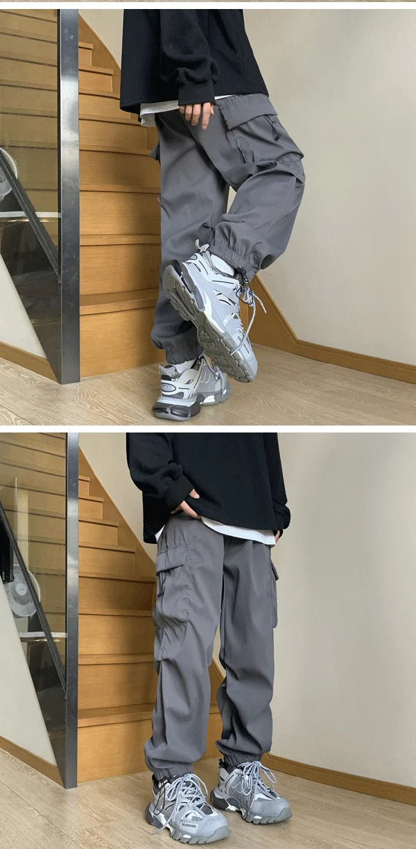 Cargo Pants Men Baggy Pleated Multi Pockets American Style Males Trousers Hip Hop Skateboard Boys High Street Autumn All-match