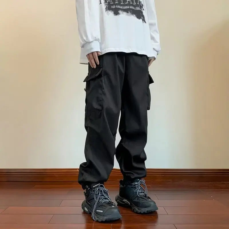 Cargo Pants Men Baggy Pleated Multi Pockets American Style Males Trousers Hip Hop Skateboard Boys High Street Autumn All-match
