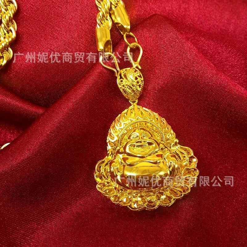 Luxury 100% 14K Gold Chain Plated Pure 24k Gold Fashion Men's Safe Guanyin Hemp Rope Necklace 18k Yellow Color Jewelry Pendants