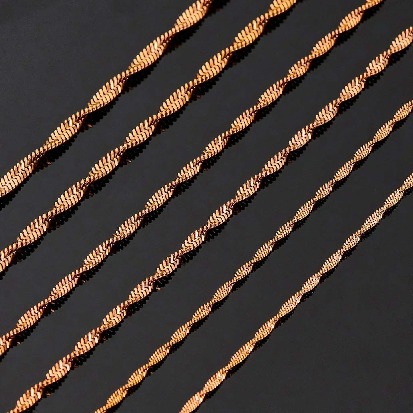 Rose Gold Color 1.5mm/2mm/2.5mm Twisted Snake Necklace Stainless Steel Chain Waterproof DIY Jewery