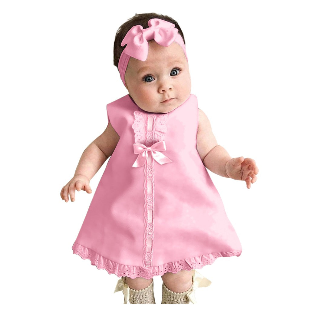 New Maxi Bow Dress+headband Set Newborn Baby Girl Sleeveless Outfit Bowknot Ruffle Red Clothes Baby Summer Dresses For Girls
