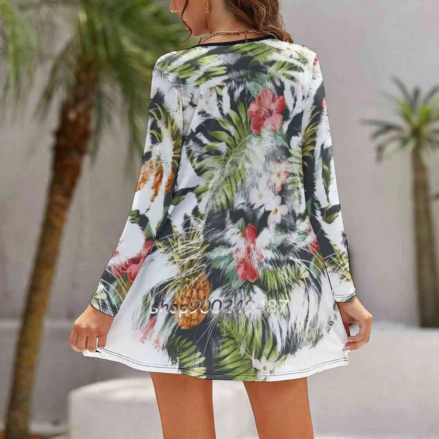 Tropical Tiger Dresses For Women A-Line Korea Style Slim Long Sleeve Dress Tiger Animal Forest Jungle Nature