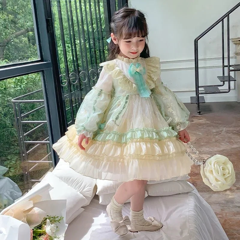 Baby Girl Layer Lace Lolita Princess Dresses Toddler Child Vintage Elegant Bow Tutu Vestido Christmas Halloween Clothes 3-12Y