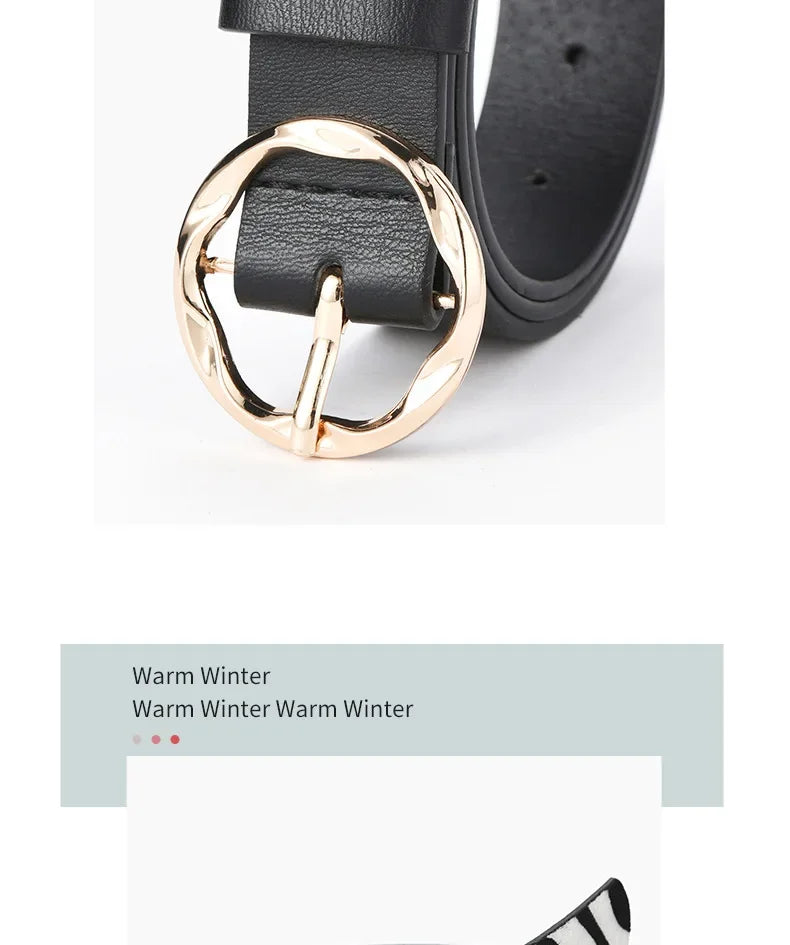 2023 New Women  Leopard Snake Zebra Pattern Snakeskin Cos Skin Cricle Pin Golden Buckle Belts for Dress Jeans Suits