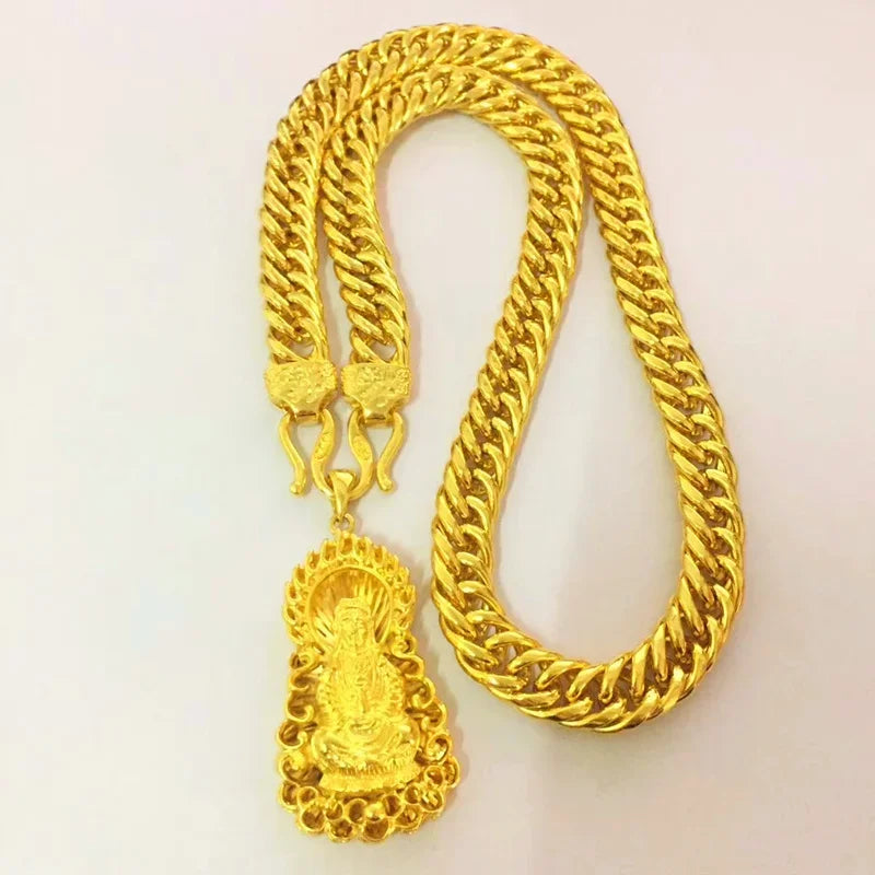 Big Round Beads Necklace Male Ball 999 Hollow Frosted 24k Color Plated Real 999 Gold 18k Guanyin Pendant for Women's Gifts