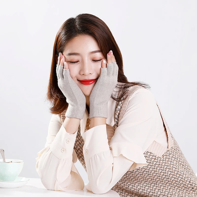 Sparsil Women Men Half Finger Cashmere Glove Short Wool Knitted Wrist Mitten Winter Warm Unisex Wollen Stretch Fingerless Gloves