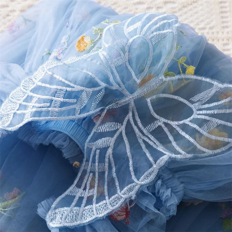 0-5 Years Girls' Dress Butterfly Dress for Summer New Flying Sleeve Mesh Princess Dress Baby Girls Floral Embroidery Clothes