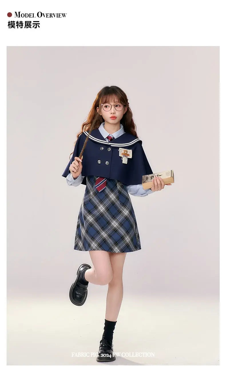 Japan School Uniforms Student Student Girl Navy Costume Cute Women Sexy Navy JK Suit Sailor Blouse Pleated Dress Set