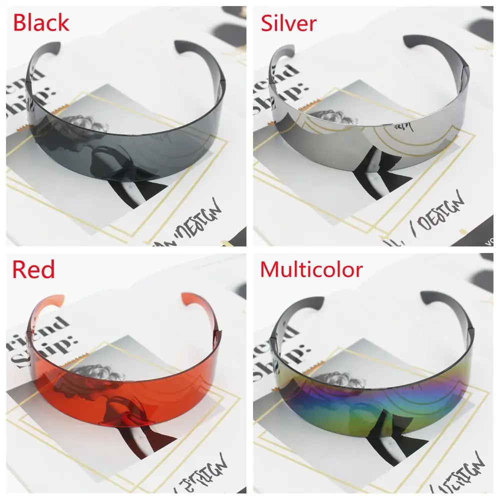 Y2K Future Warrior Rimless Sunglasses One Piece Lens Wrap Around Cyber Punk Futuristic Men Women Hip Hop Party Sun Glasses 2023