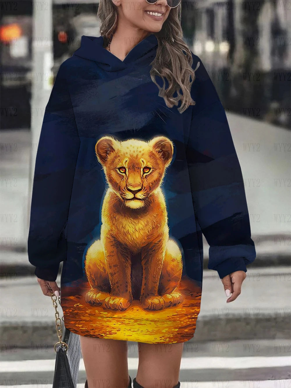 New Lion King Simba Hoodie Dress Sweatshirt Fashion Disney Dress Sweatshirt Dress Allover Printed Hoodie Tops for Women