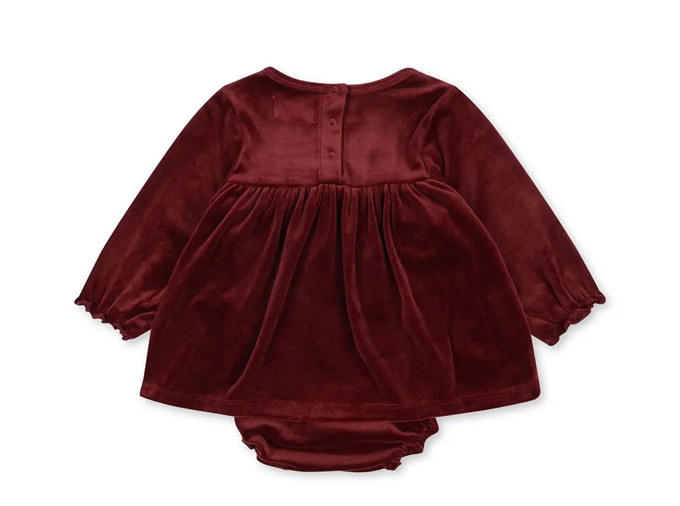 KS AW Children's Clothing Toddler Girls Velvet Patchwork Mesh Dresses Newborn Baby Christmas Rompers Lace Jumpsuit Climbing Suit