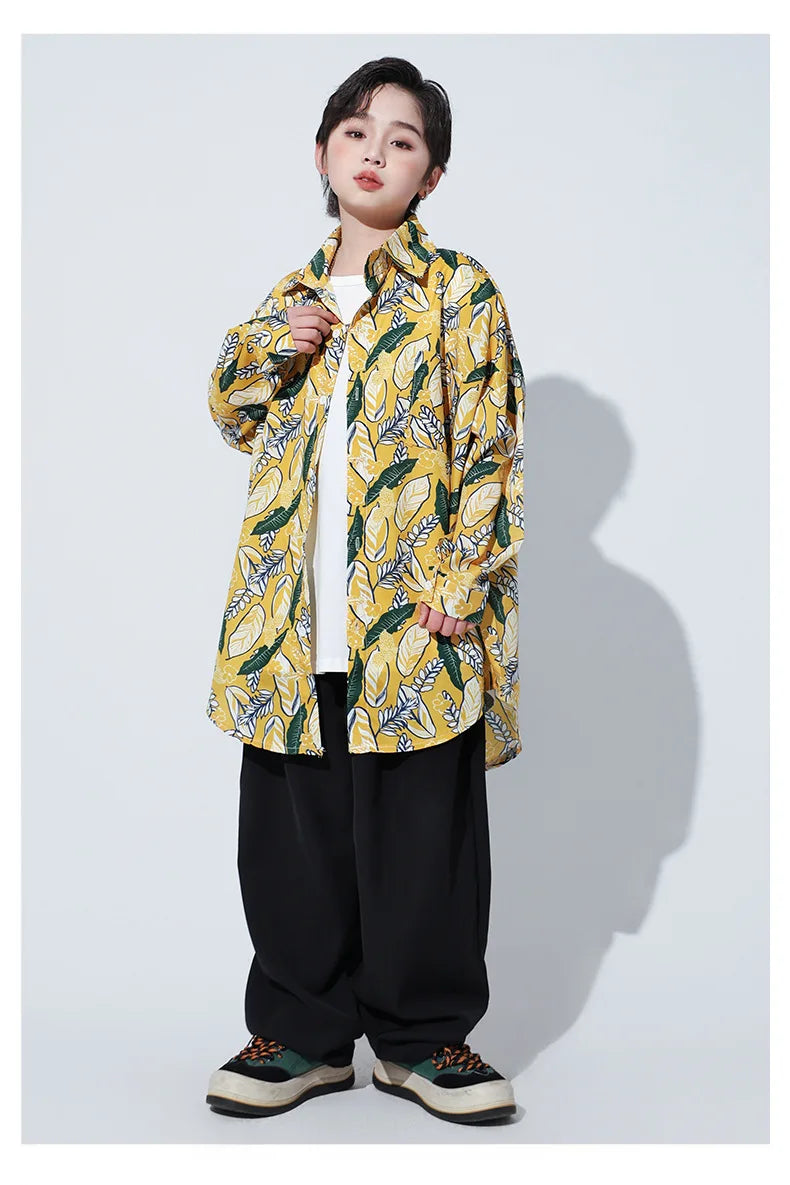 New Kids Street Dance Hip Hop Clothing Boys Girls Loose Long Sleeves Shirt Black Pants Casual Rave Clothes Teenagers Stage Wear