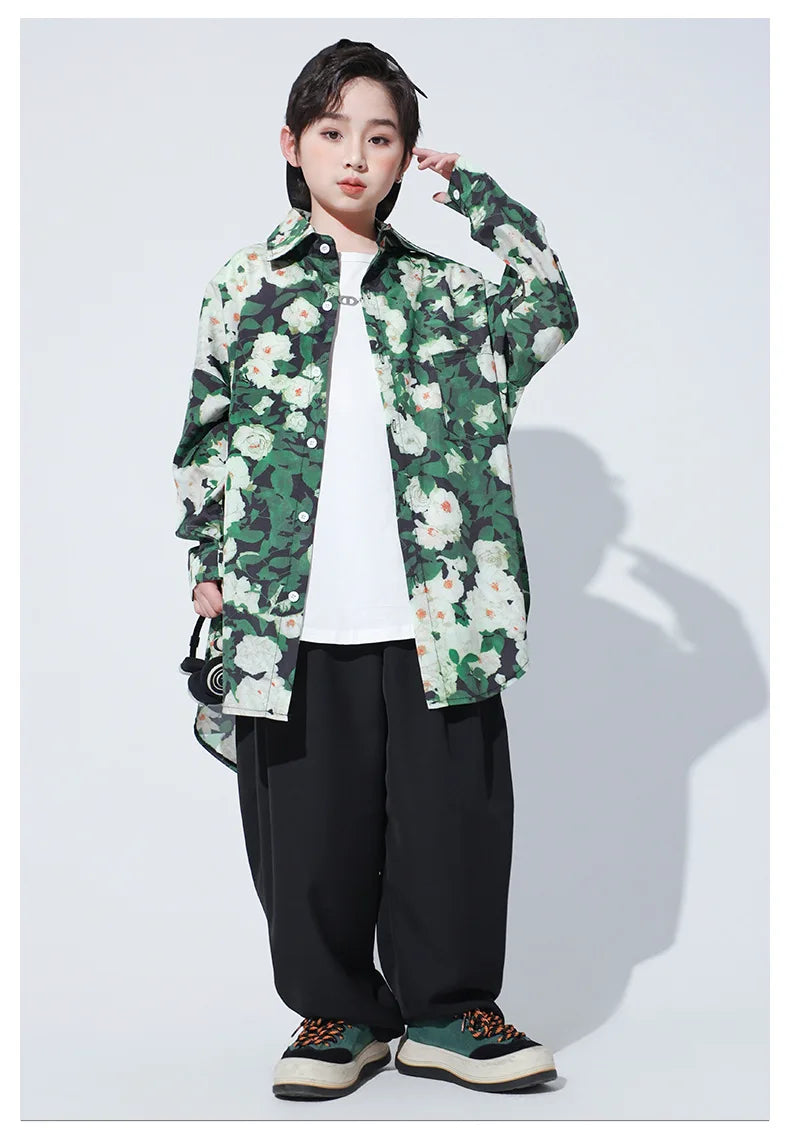 New Kids Street Dance Hip Hop Clothing Boys Girls Loose Long Sleeves Shirt Black Pants Casual Rave Clothes Teenagers Stage Wear