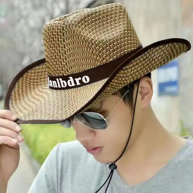 Men's Straw Hat Cowboy Sun Straw Hats Outdoor UV Protection Sun Cap Western Summer Cowboy Hat For Gardening Travel Hiking