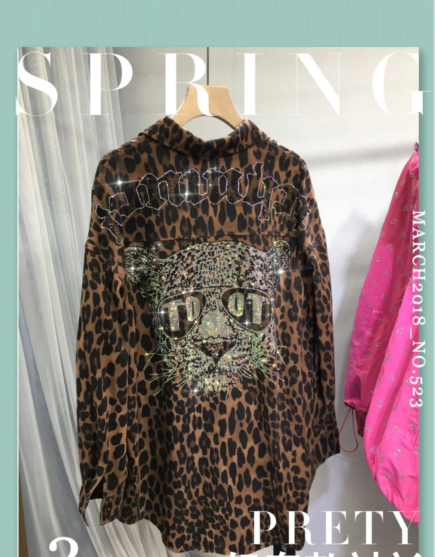 European Goods Heavy Industry Hot Diamond Shirt Women Domineering Tiger Head Leopard Print Cardigan Loose Autumn and Winter Coat