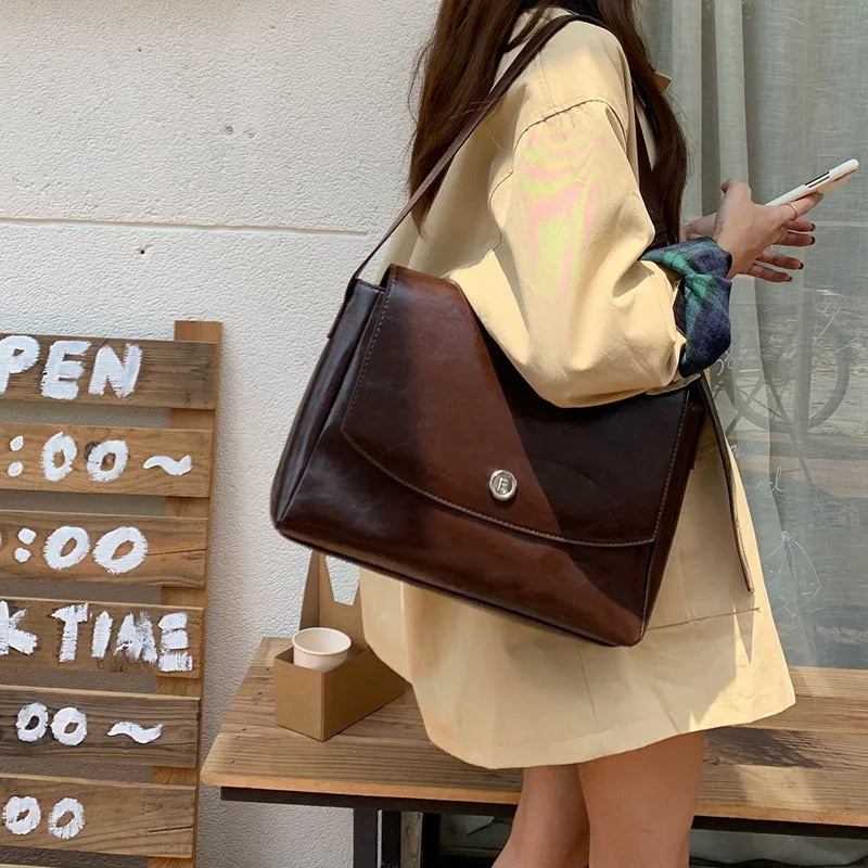 CGCBAG Vintage Large Volume Messenger Bag Women Simple Solid Luxury Designer Female Tote Bag High Quality PU Leather Handbags