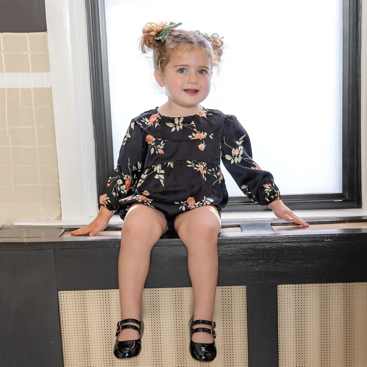 AP Floral Pleated Satin Collection 2025 Autumn Long Sleeve Girls Floral Pleated Dress Baby Romper Cute, #6007