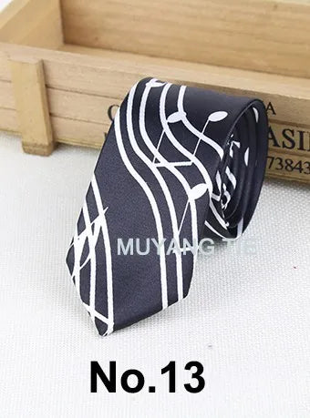 Classic Fashion Men's Skinny Tie Colorful Musical Notes Printed Piano Guitar Polyester 5cm Width Necktie Party Gift Accessory