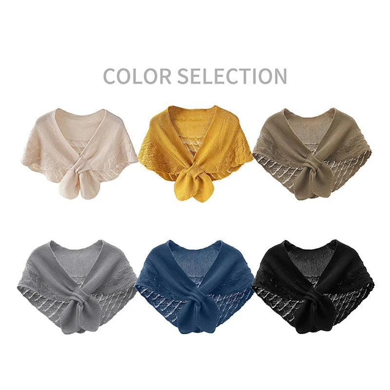 Fake Collars Shawl Women Female Blouse Shoulders Fake Collar Knotted Knitted Scarf Solid Color Neck Guard Scarf