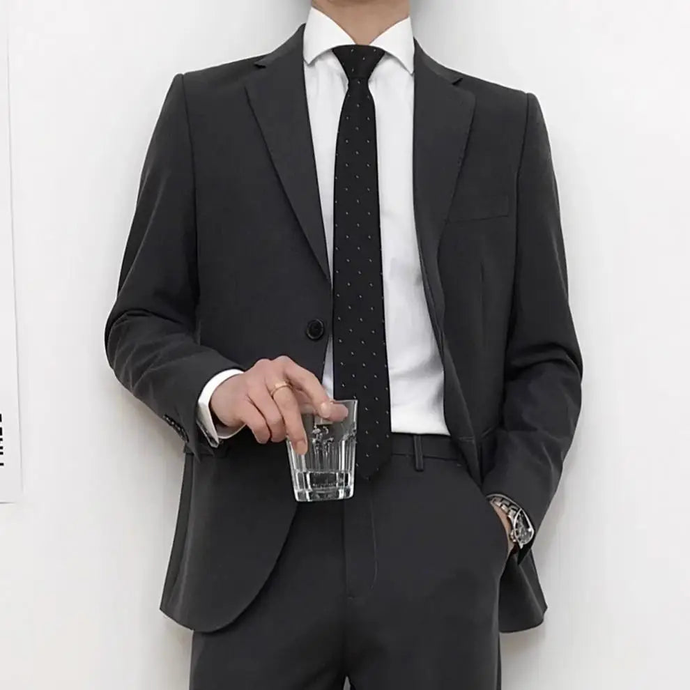 Mens Suits (SB) (Blazer+ Pants) Fashion Business Casual Slim-fit Wedding Solid Color Gentleman British Style Work Evening Dress 6XL