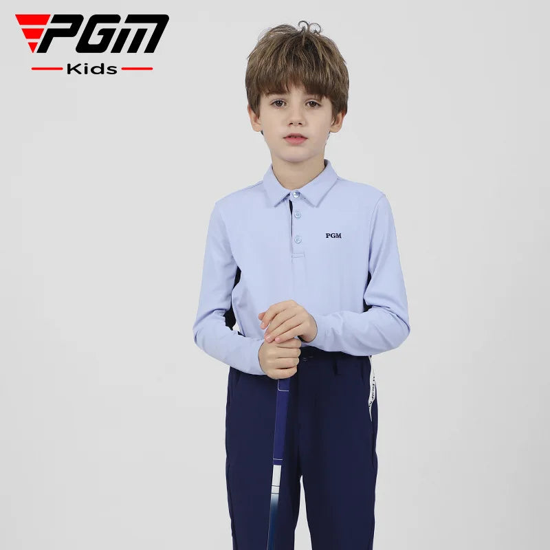 PGM Children's Golf Long Sleeve T-shirt Golf Wear for Kids Boys Shirts Soft Lapel Design Fashion Leisure Sports Top YF542