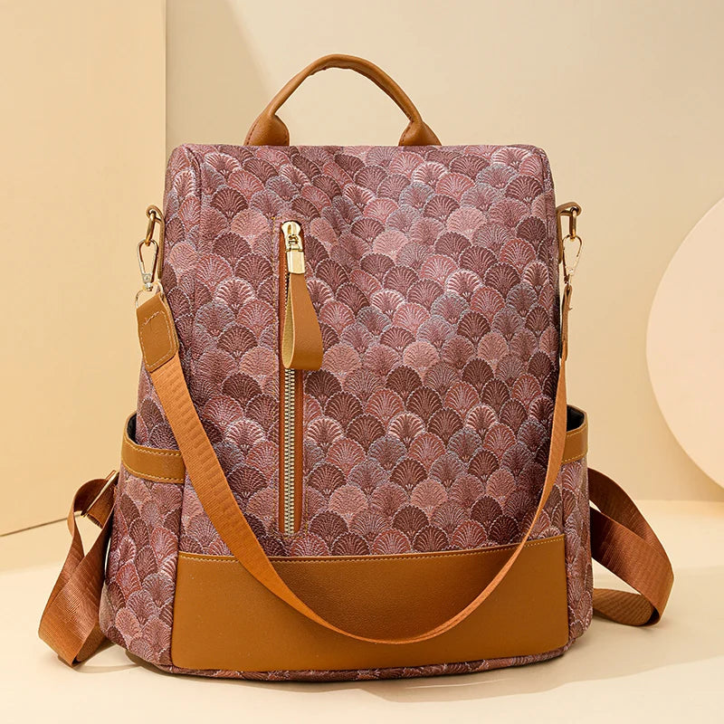 Anti Theft Design Women's Backpack Fashion PU Leather Backpack School Bags for Teenagers Girls Large Volume Leisure Travel Bag