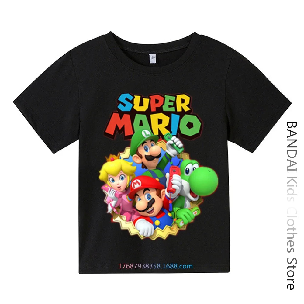 Super Mario Tshirt  Kids Fashion Baby Boy Clothes Mario Bros T-shirt Pikachu Cotton Children Tops Girls Clothing Casual Tees