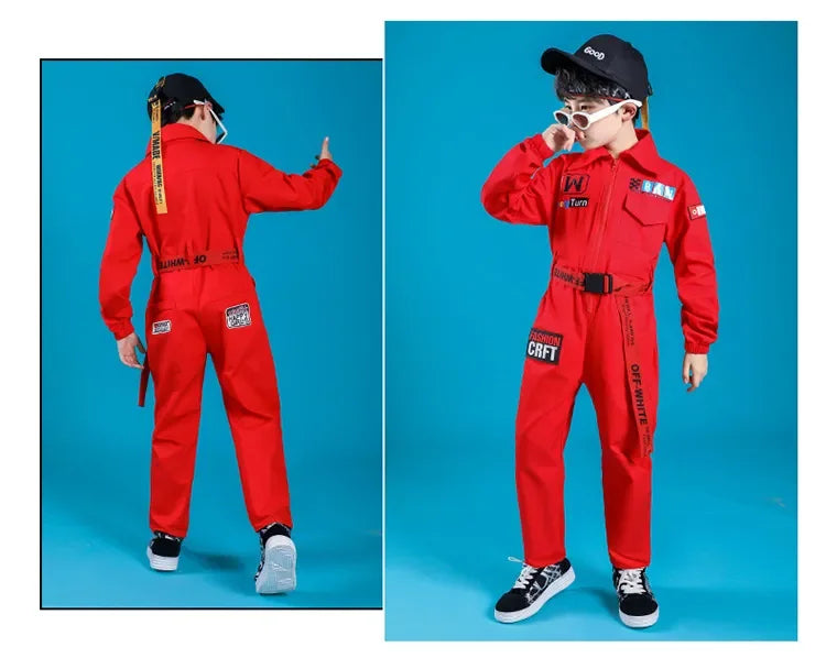 Kids Boys Girls Long Sleeve Casual Jumpsuit Cargo Pant Children Teenager Streetwear Hip Hop Playsuits Dance Stage Show Clothing