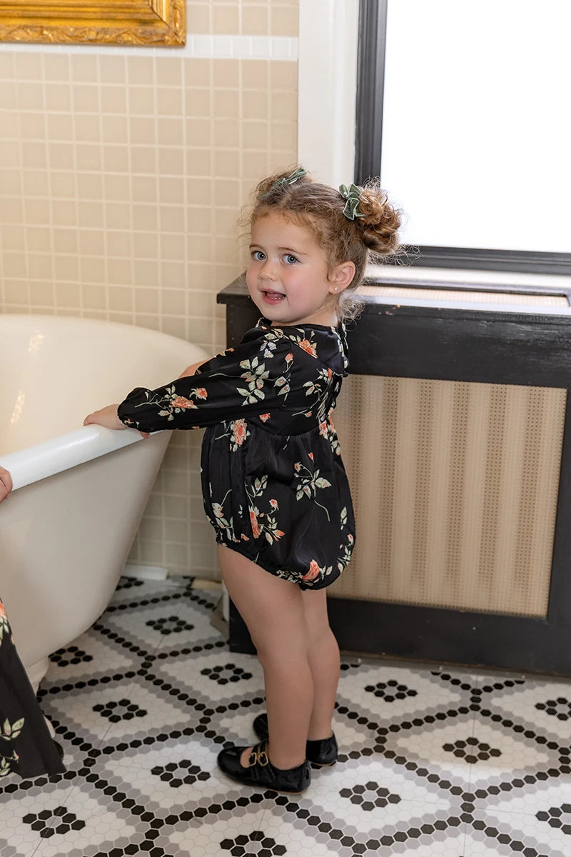 AP Floral Pleated Satin Collection 2025 Autumn Long Sleeve Girls Floral Pleated Dress Baby Romper Cute, #6007